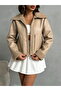 Laminated Leather Zippered Coat - Dark Stone | |   F1511 - 4