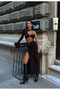 Long Brown Dress with One Sleeve Slit Detail
