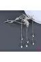 Japanese Chinese Style Dangling Blue Stone Pinched Bun Clip Silver 13cm - Wedding Bridal Hair Accessory - 2