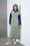 Women's Sleeves Denim Front Glass Pearl and Sequin Embroidered Wide Fit Long Knitwear Dress - 3