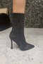 Women's Thin Heeled Silver Stone Pointed Toe Boots - 4
