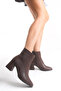 Pointed Toe Leather Look Skin Bitter Brown Front Metal Detail Zippered Short Simple Classic Boots Bootie