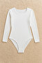 Women's Cotton Stretch Fabric Combed Cotton Long Sleeve 2-Piece Hooked Bodysuit L6K1K8T3Ka - 2