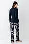 Women's Seasonal Long Sleeve Crew Neck Button Navy Blue Pajama Set, 50% Cotton 50% Modal - 4