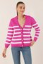 Women's Pink Striped V-Neck Relaxed Fit Knitwear Cardigan Hzl25W-Bd1102151 - 5