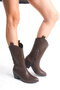 Bitter Chocolate Brown Zippered Embroidered Western Cowboy Women's Boots