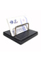 Pr4279 Black Luxury Office Desktop Business Card Holder with Wood-Leather Base and Chrome Detail