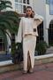 Women's Butter V-Neck Hooded Slit Skirt Thessaloniki Set - 3