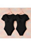 Women's Black Cotton Short Sleeve 2-Piece Snap-On Bodysuit