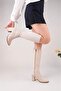 Women's Beige Suede Classic Heel Boots - 3