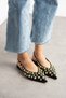 Aurora Women's Gold Detailed Pointed Toe Open Back Ballerinas