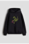 Dinosaur Printed Girls Boys Black Hooded Sweatshirt Hoodie
