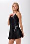 Satin Women's Nightgown – Cross Straps, Slit, Stone Detailing
