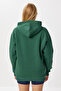 Hooded Printed Oversize Ribbed Knitted Sweatshirt Lqb0001 Emerald Green - 5