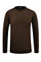 Men's Crew Neck Brown Sweater with Pockets, Pique Pattern, Steel Knit, Classic Fit - 5214C