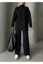 Women's Hijab Top and Bottom Set Ribbed Stand Collar Sleeves Button Detail Knitwear Set Camel