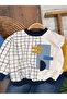 Inflatable Vest Hooded Zippered Plaid Sweatshirt Lycra Jeans 3-Piece Baby Boy Set - 6
