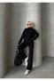 Women's Hijab Top and Bottom Set Ribbed Stand Collar Sleeves Button Detail Knitwear Set Camel - 2