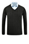 Men's V-Neck Knitwear Dark Gray Sweater Steel Knit Pattern Classic Fit - 5209D