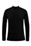Men's Half Fisherman Black Sweater Knitwear Embossed Knit Solid Color Classic Fit - 5240B - 2