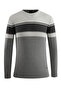 Men's Crew Neck Gray Sweater Knitwear Honeycomb Knit Pattern Classic Fit - 5244C - 2
