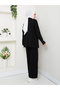 Women's Hijab Top and Bottom Set Ribbed Stand Collar Sleeves Button Detail Knitwear Set Camel - 6