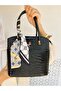 Patent Leather Black 5-Compartment Women's Scarf Bag with Accessories and Hand and Shoulder Straps - 4