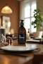 Bathroom Organizer Set with Wooden Stand, Black Label Hand Cream Bottle - 5