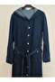 Seasonal, 100% Cotton Denim Woven, Thin, Flowy, Hooded, Ankle Length, Denim Overcoat - 5