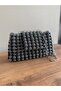 Black Gray Beaded Chain Women's Handbag