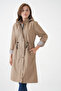 Beige Wind and Water Resistant Detachable Hood Bondit Fabric Trench Coat