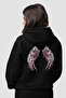 Minimalist Angel Wing Design Hoodie, Cotton Fabric, Stylish and Comfortable Hooded Sweatshirt Black