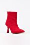 Leo Red Front Red Skin Back Zipper Detailed Women's Boots Bottie - 2