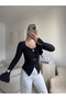 Ruffled sleeve accessory blouse - black
