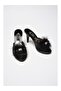 Women's Black Stone Feather Heeled Lelin Dowry Platform House Slippers Q1L7K5Ck - 2
