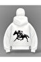 White Horse Printed Balaclava Oversize Sweatshirt Cardigan