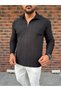 Vertical Striped Black Ottoman Fabric Zipper Detailed Men's Sweat