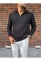 Vertical Striped Black Ottoman Fabric Zipper Detailed Men's Sweat - 2