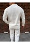 Vertical Striped Black Ottoman Fabric Zipper Detailed Men's Sweat - 2