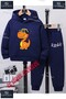 Children's Unisex Hooded Tracksuit Set with Printed "Rawr Dino Headphones Orange"