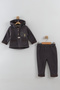 Baby Boy Pine Tree Embroidered Hooded Kangaroo Top and Bottom Set (9-12-18 Months) - 2