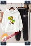 Children's Unisex Printed Hooded Tracksuit Set with the Text: "Rawr Dino Green Bike on It".