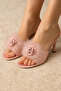 Women's Powder Feather Heeled Lul Patterned Lelin Dowry House Slippers Q1L9K0Ck