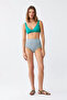 Fashion Women's Green Padded Geometric Pattern High Waist Bikini Set - 3