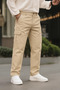 Men's Wide Leg Cargo Pocket Cream Baggy Trousers