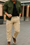 Men's Wide Leg Cargo Pocket Cream Baggy Trousers - 2