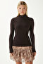Women's Feel Lux Touch Stand Collar Brown Long Sleeve Soft Blouse - 4