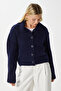 Women's Lean Soft Texture Polo Neck Navy Blue Basic Knitwear Cardigan Hi00179 - 5