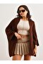 Women's Brown Rice Patterned Cardigan Bat Sleeves - 2