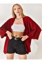 Women's Burgundy Rice Patterned Cardigan Bat Sleeves